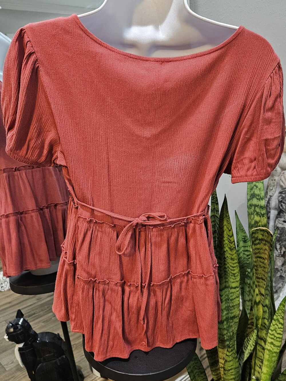 Button-Front Peplum Top - Picture 2 of 3